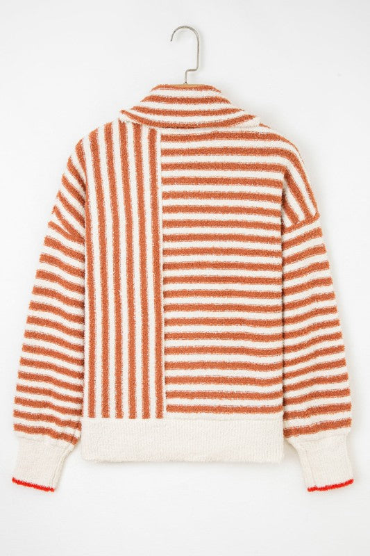 Stripe Cowl Neck Drop Shoulder Sweater-Reef Love