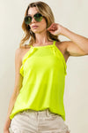French Terry Knit Ruffled Neon Yellow Sleeveless Top-Tank Top-Reef Love