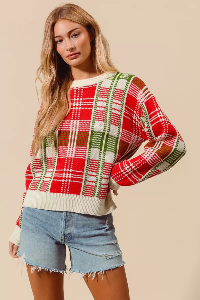 Christmas Color Checkered Plaid Sweater