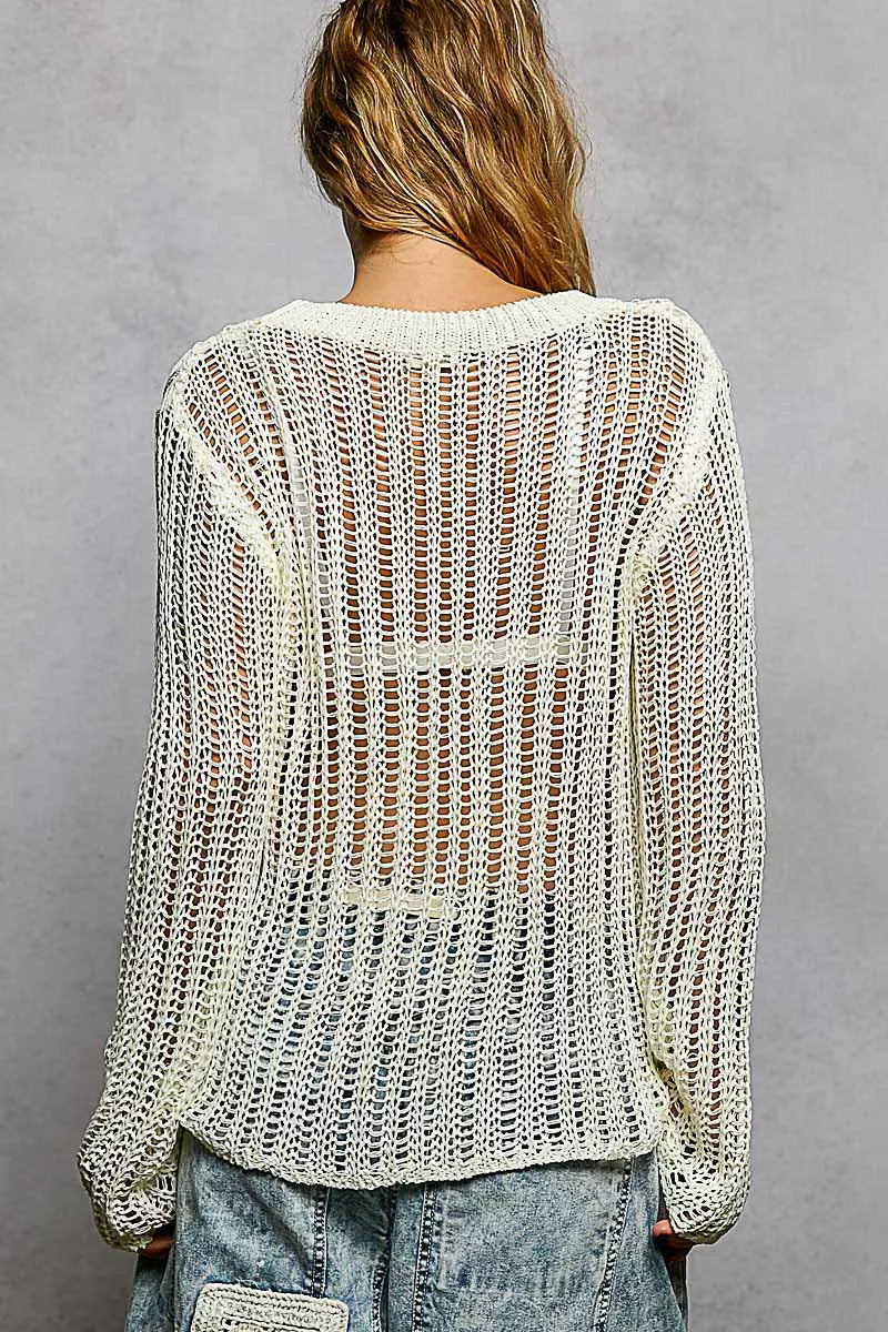 Openwork Knit Cover-Up Top-POL-Reef Love