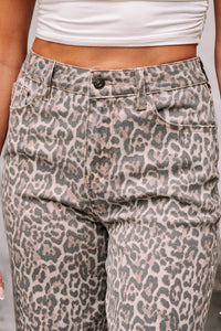 Leopard Frayed Edge Wide Leg Jeans-JUNIPER BLVD-Reef Love