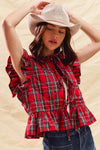 Christmas Holiday Plaid Ruffled Quilt Front Tie Top