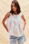 Game Day White Denim Ruched Sleeveless Top