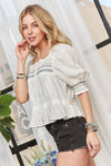 Smocked Puff Sleeve Peasant Blouse-Reef Love