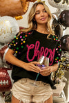Shop BiBi Metallic Letter Spangle Raglan Puff Sleeve Top-available at Reef Love online boho-chic boutique