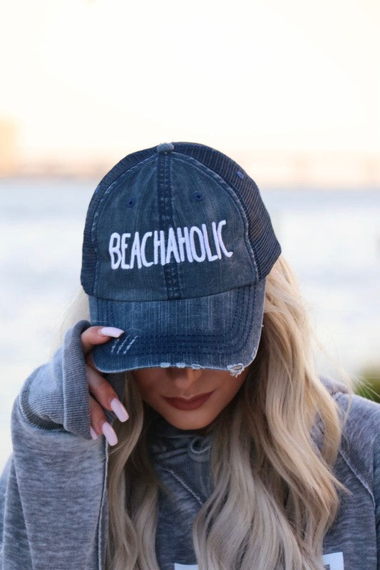 Beachaholic Embroidered Trucker Hat-Baseball Cap Embroidered-Reef Love