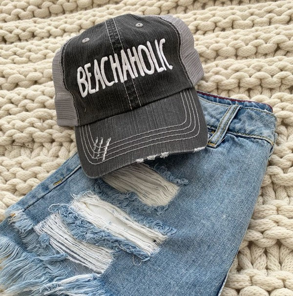 Beachaholic Embroidered Trucker Hat-Baseball Cap Embroidered-Reef Love