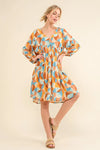 Printed Open Back Puff Sleeve Casual Dress-The printed open back puff sleeve casual dress is a trendy and playful option for a fun and stylish look. The printed design adds a pop of color to the dress.-Reef Love Boho-Chic Boutique