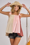 Frill Shoulder Strap Color Block Bodice Top-Reef Love