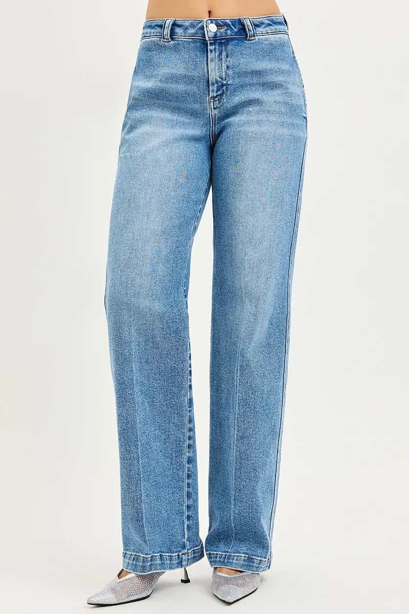 RISEN Slouchy Straight Leg Boyfriend Jeans, Medium Wash-RISEN-Reef Love