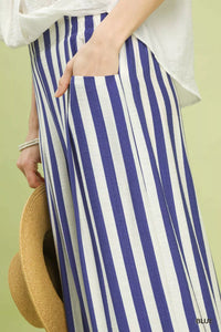 Nautical Stripe Wide Leg Pants-Umgee-Reef Love