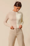 Taupe Color Block Fitted Crop Sweater