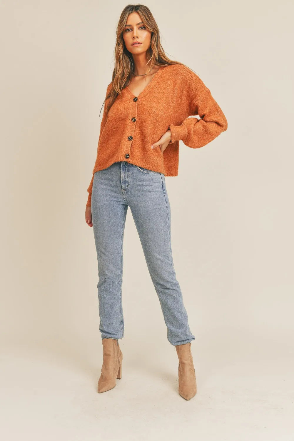 MABLE Long Sleeve Button Down Sweater Cardigan, Rust-Mable-Reef Love