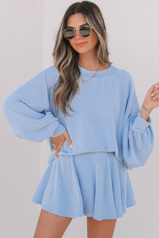 Corded Top and Ruffle Mini Skirt Outfit Set-Reef Love