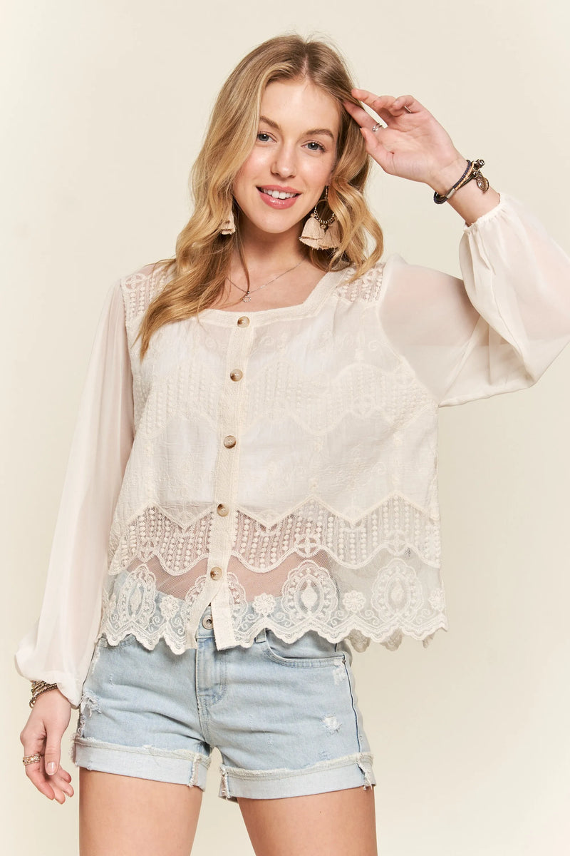 ADORA Button Down Embroidered Blouse-blouse-Reef Love