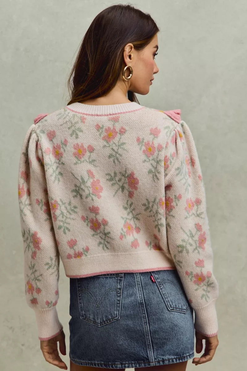 Flower With Ruffle Detailing Sweater Cardigan-So Me-Reef Love