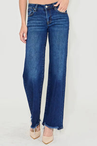 RISEN Low Rise Wide Leg Raw Hem Jeans-Reef Love