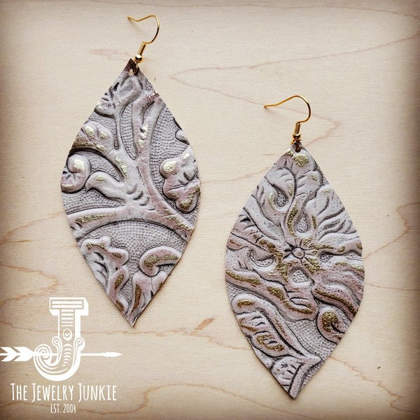Leather Oval Earrings - Gilded Cowboy 207h-Drop Earrings-Reef Love