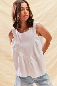 Game Day White Denim Ruched Sleeveless Top