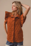 Quilting Knit Ruffle Sleeve Vest, Rust