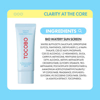 Bio Watery Sunscreen SPF 50+ PA++++ Korean Facial Sun Cream with Hyaluronic Acid - Lightweight Reef Friendly Daily Face Sunblock Lotion - Vegan, Hypoallergenic, Oxybenzone-Free 1.35 Fl Oz