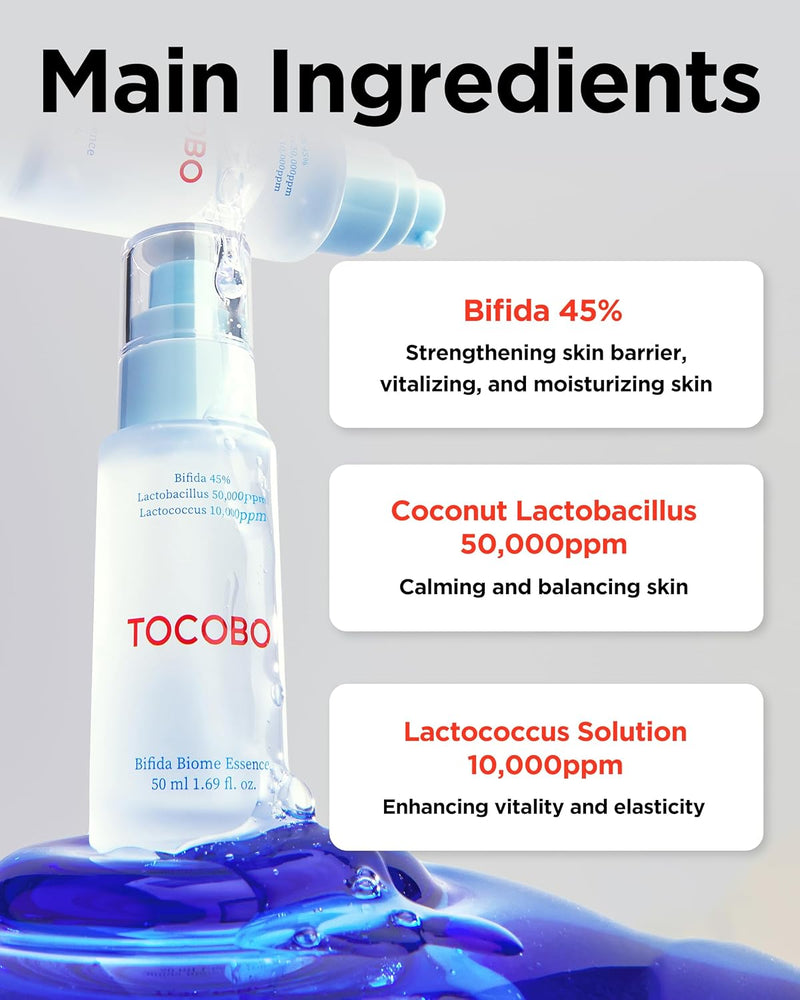 TOCOBO Bifida Biome Essence 1.69 Fl Oz / 50Ml | All in One, Skin Repair Serum, Skin Barrier Essence | Natural Ingredients, Vegan Essence, Cruelty Free, Korean Vegan Essence
