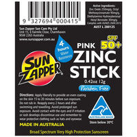 Vibrant Pink Sun Zapper Zinc Oxide Sunscreen Stick SPF 50+ – Fun Mineral Protection for Kids and Adults, Water Resistant and Travel-Friendly, Australian Made 12G