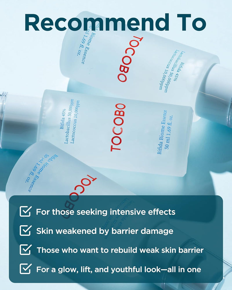 TOCOBO Bifida Biome Essence 1.69 Fl Oz / 50Ml | All in One, Skin Repair Serum, Skin Barrier Essence | Natural Ingredients, Vegan Essence, Cruelty Free, Korean Vegan Essence