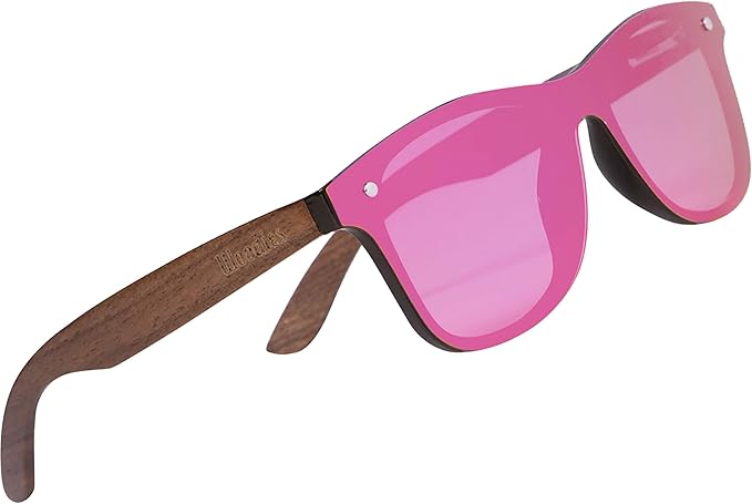 Woodies Oversize Flat Lens Mirrored Walnut Wood Polarized Sunglasses
