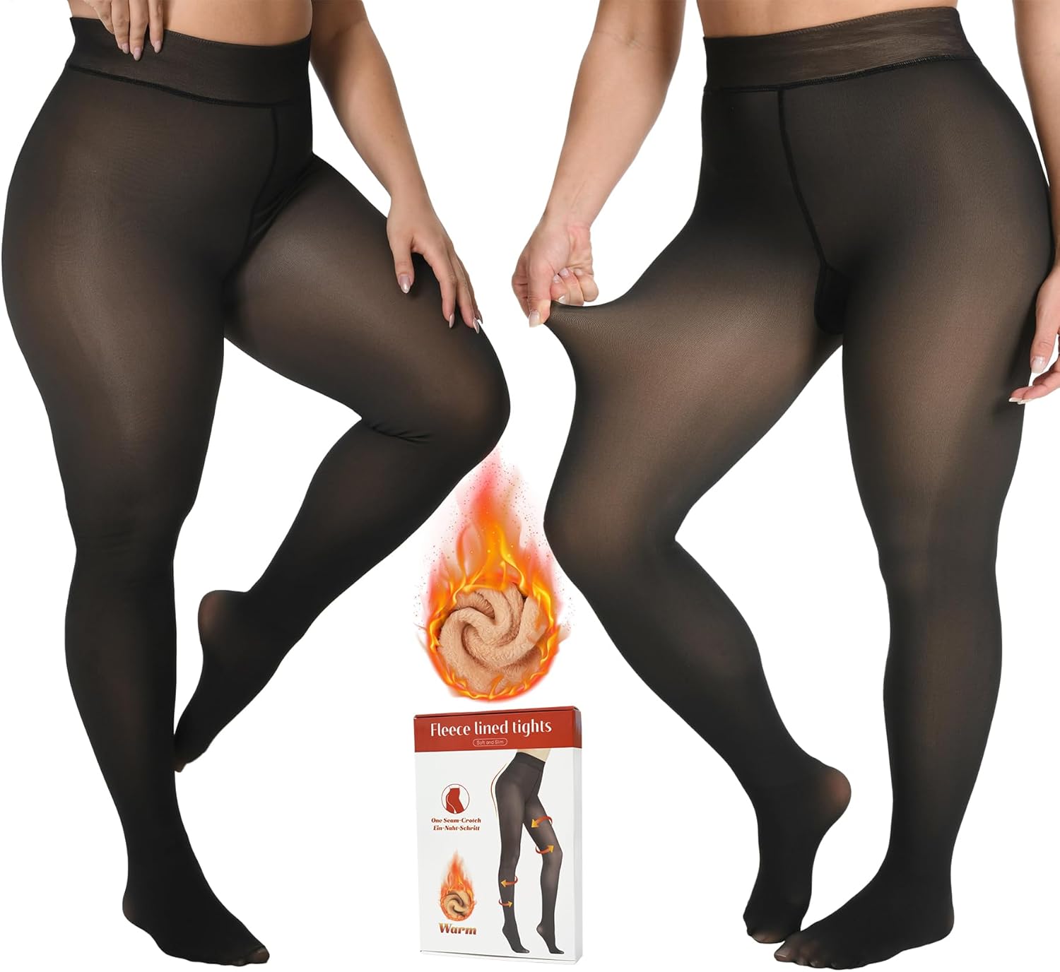 Fleece Lined Tights, Faux Translucent Thermal Warm Fleece Tights-FAYBOX-Reef Love