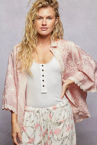 POL Embroidered Floral Collared Neck Shirt with Scalloped Edges-Shirt-Reef Love