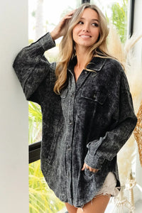 Vintage Charcoal Washed Wrinkle Gauze Shacket
