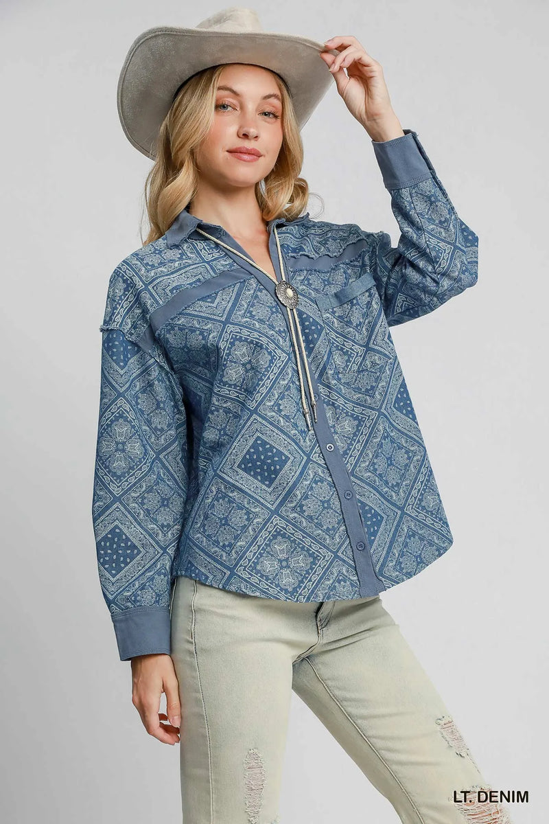 Paisley Print Denim Jacket