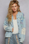 Shop POL Printed Woven Mix Raw Hem Jacket with Lace Detail-available at Reef Love online boho-chic boutique