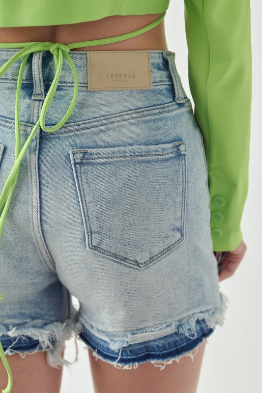 High Rise Patch Released Hem Shorts-Artemis Vintage-Reef Love