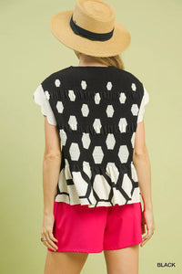 Hexagon Print Peplum Top-short sleeve blouse-Reef Love
