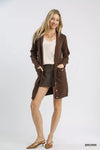 Button-Down Longline Sweater Cardigan with Front Pockets, Brown