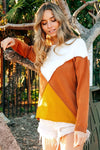 Color Block Rust Thanksgiving Sweater-Reef Love