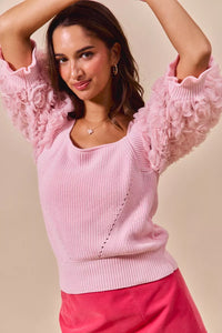 Rosette Sleeves Square Neck Knit Sweater-So Me-Reef Love