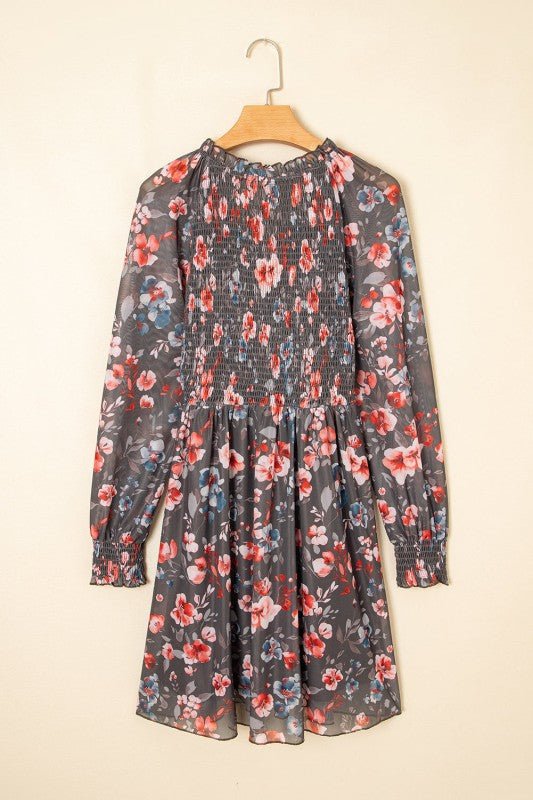 Floral Mesh Long Sleeve Mini Dress-JUNIPER BLVD-Reef Love