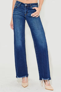 RISEN Low Rise Wide Leg Raw Hem Jeans-Reef Love