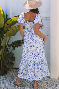 Floral Square Neck Bubble Sleeve Maxi Dress-Maxi Dress-Reef Love