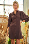 Half-Sleeve Belted Mini Shirt Dress-Chic half sleeve belted mini shirt dress with button-down front and balloon sleeves. Lightweight linen-viscose blend, perfect for warm-weather style.-Reef Love Boho-Chic Boutique