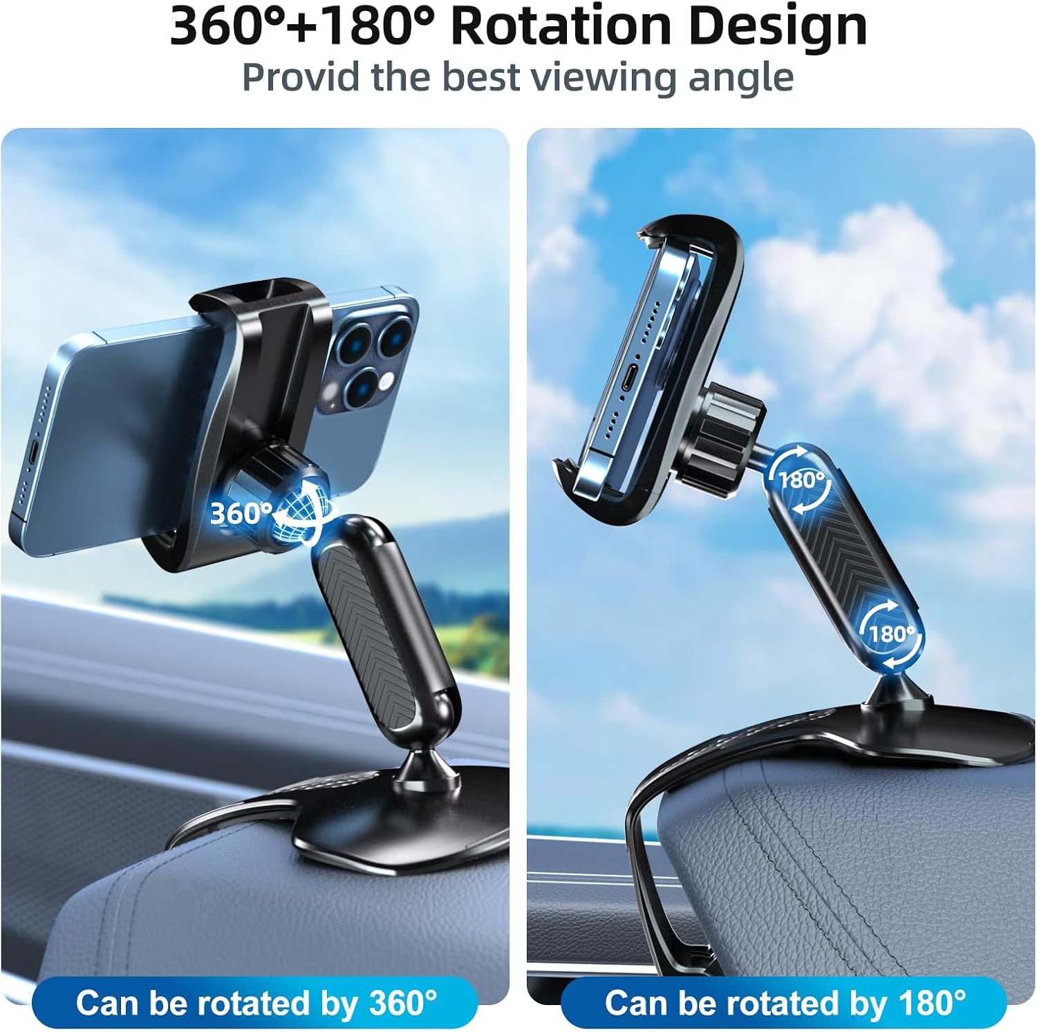 Universal 360 Dashboard Cell Phone Holder, Upgrade Clip Car Phone Holder Mount for Dashboard 360 Degree Rotation Dash Board Phone Mount Fit for Iphone,Samsung,Google,Nokia, 4 to 7" Smartphones