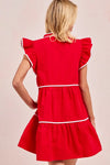 Gameday Ruffle Tier Mini Dress-Get gameday ready in this red tiered dress with contrast binding and ruffled details. A sporty-chic cotton favorite with playful details ready for football. -Reef Love Boutique