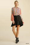 Linen Blend High Low Skirt with Frayed Hem - Black