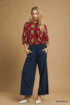 Navy Wide-Leg Corduroy Cropped Pants