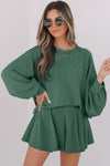 Corded Top and Ruffle Mini Skirt Outfit Set-Reef Love