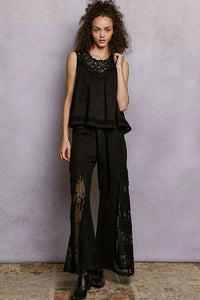 Sleeveless Top with Crochet Contrast, Black-POL-Reef Love