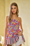 Floral Smocked Sleeveless Ruffle Back Tie Top-Reef Love